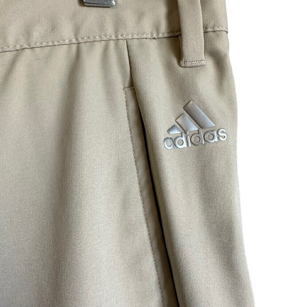 Adidas Golf Pants Mens 34 Beige Performance Stretch 3-Stripe Flat Front Chinos - Picture 5 of 16